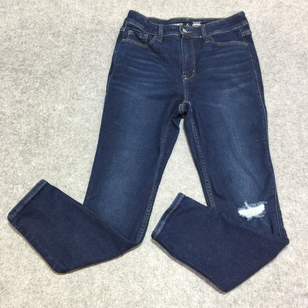 Old Navy Rockstar Super Skinny Extra High Rise Jeans Dark Wash Distressed 8P